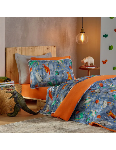 Edredom de Malha Infantil Solteiro - Dino Space